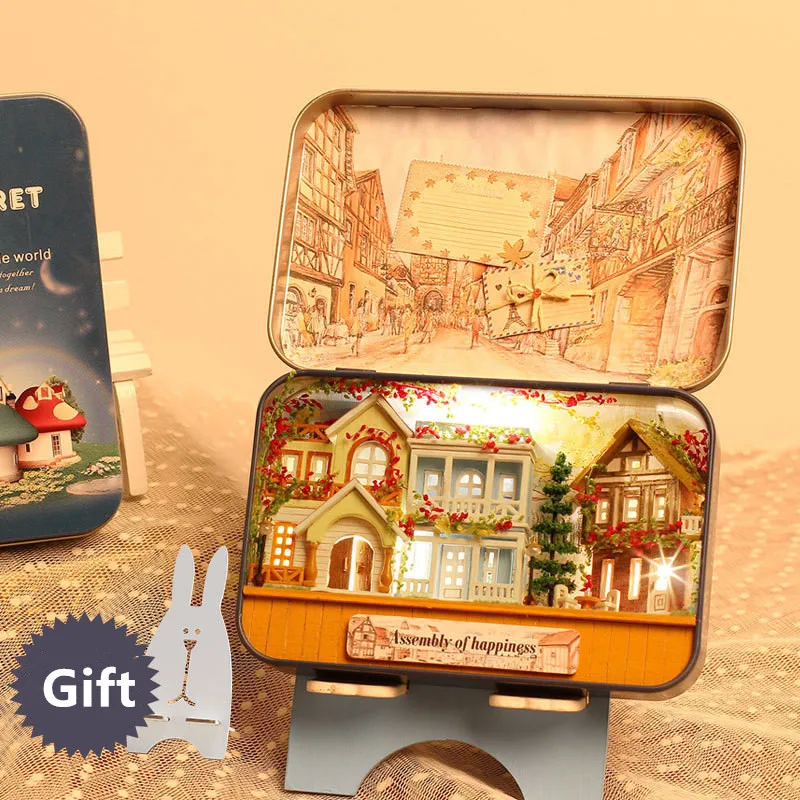 Mini Handmade Furniture Doll House DIY 3D Wooden Miniature Dollhouse Kids Friends Miniatures Educational Christmas Birthday Gift  (7)