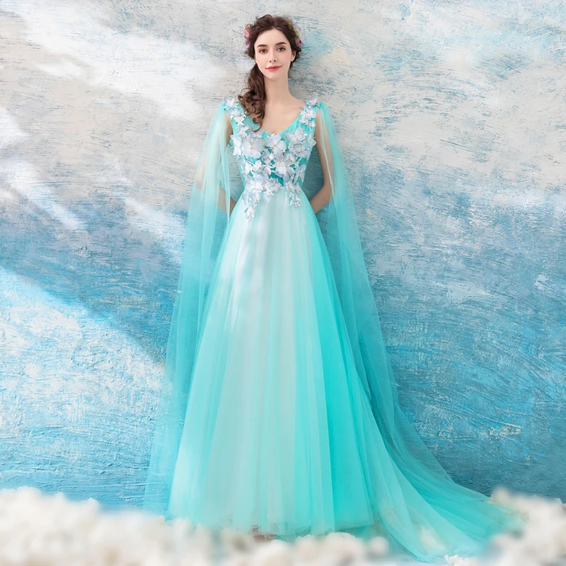 

100%real studio light lake blue butterfly fancy fairy long gown medieval dress court renaissance Gown Victorian Belle gown