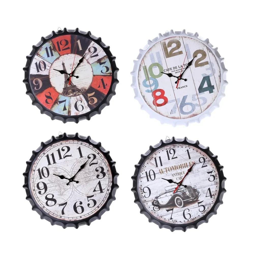 Classic 34cm Beer Soda Bottle Cap Wall Clock Vintage European Style
