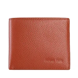Men's Genuine Leather Bifold Wallet - Short Design with ID and Credit Card Holder (Brown)