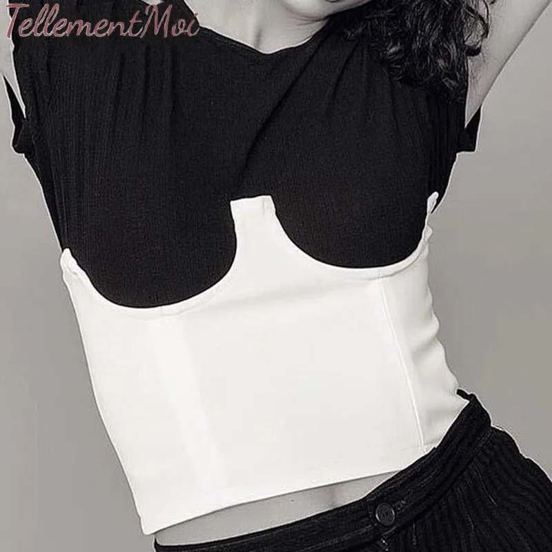 

Corset For Women White Black Contrast Color Bustier Bodice Sexy Corselet Female Underbust Crosets Crop Top 2019 New Fashion