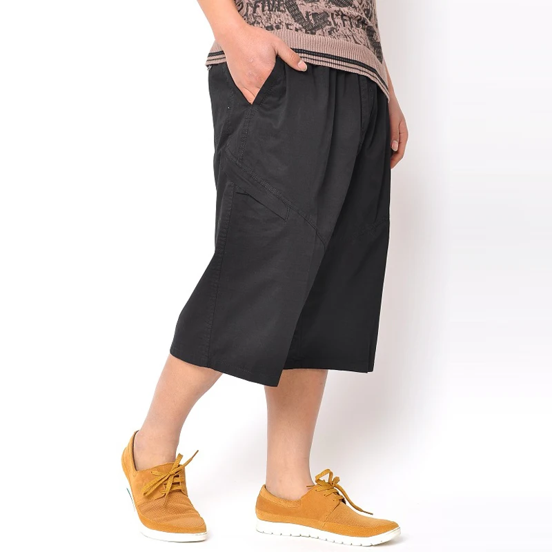 Летние 4XL 5XL 6XL Большие размеры, для мужчин Хлопковые повседневные брюки мужские укороченные брюки свободные брюки больших размеров с карманом