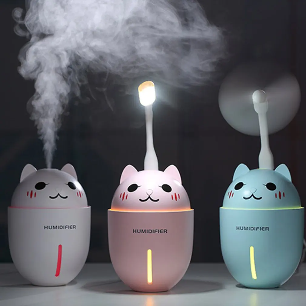 

Cat Cool Mist Humidifier With Fan & LED Light Small Mini Portable USB Diffuser Use on Desktop, Car, Bedroom