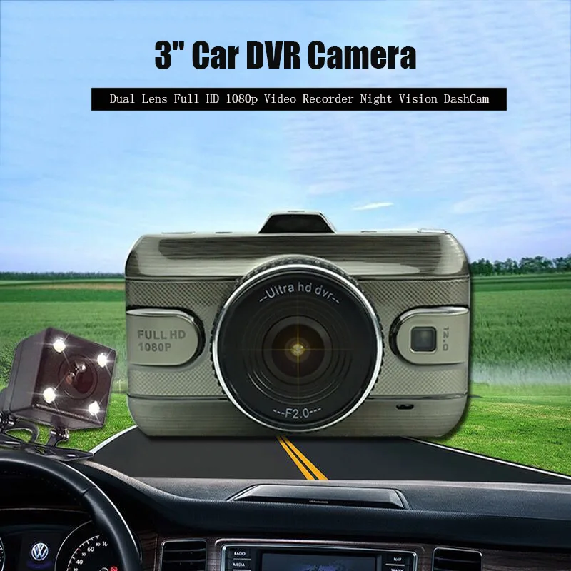 3 Dual Lens Full HD 1080P Video Recorder Car DVR Camera Dash Cam Digital Video Recorder