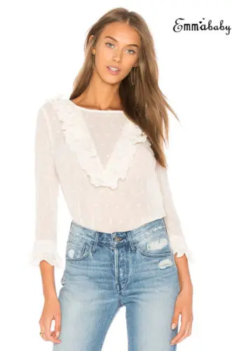 

Plus Size Womens Ladies Ruffle Frill 3/4 Sleeve Casual Top Blouse Elegent Fashion Hot Sale
