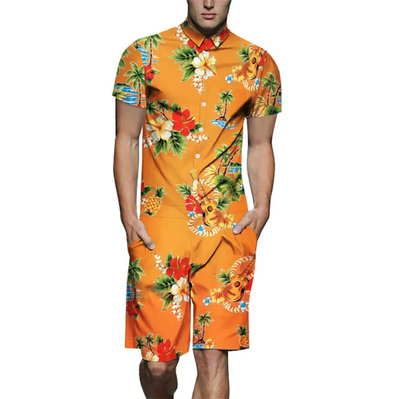 

Men Rompers Summer Floral Print Jumpsuit Playsuit Overalls Holiday Hawaiian One Piece Overalls Men's Set Short Outfit Clothes