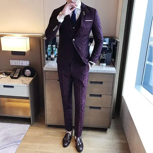 Sunwang Prom Abito Da Uomo Con Pantaloni Borgogna Floreale Jacquard  Matrimonio completo Uomo vestito Slim Fit 3 Pezzi/set Jacket + Vest +  Pants|mens suits with pants|prom mens suitsmen suit - AliExpress
