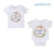 Newborn Toddler Infant Baby Kids Girl Sister Match Clothes Jumpsuit Romper Outfits T Shirt 0-18M for little sis 2-7T for big sis