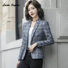 1pcs Women Plus size Slim fit Blazers coats 2019 Spring cotton blend plaid Suits jackets ladies Skinny office Blazers Suits coat 1pcs Women Plus size Slim fit Blazers coats 2019 Spring cotton blend plaid Suits jackets ladies Skinny office Blazers Suits coat