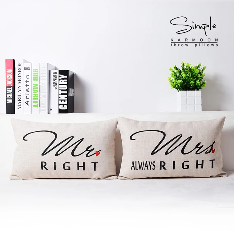 Подарок на день Святого Валентина Mr Mrs Couple Linen Mr Right Mrs Always Right поясничные подушки Чехол для подушки домашний декор 30x50 Capa Almofada