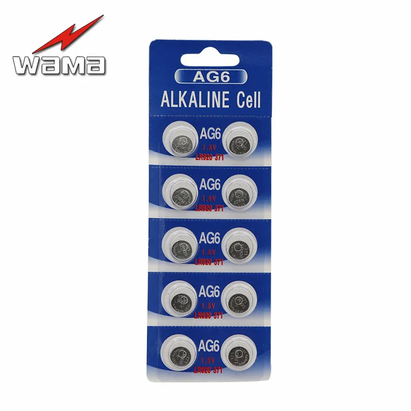 

10x Wama AG6 LR920 371 370 1.5V Alkaline Button Cell Coin Battery Wholesale Factory High Capacity Disposable Calculator Toy New