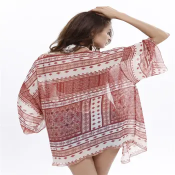 

Stylish Women clothes Swimwear three quarters sleeve Summer Beachwear Bikini Beach Blouses Wear Cover Up Chiffon Shirt one piece