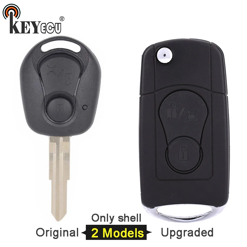 

KEYECU for SsangYong Actyon Kyron Rexton Replacement Original / Upgraded Flip Folding 2 Button Remote Car Key Shell Case Blank
