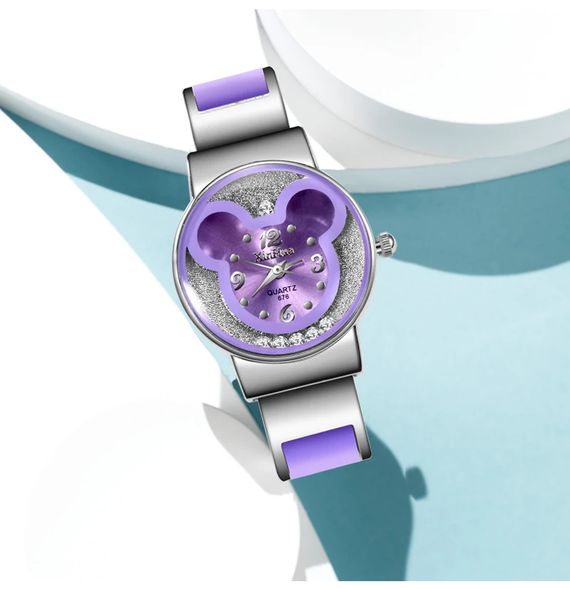 Часы Xinhua женские модные роскошные дизайнерские кварцевые браслет из нержавеющей стали наручные часы с мышью женские Мультяшные часы
