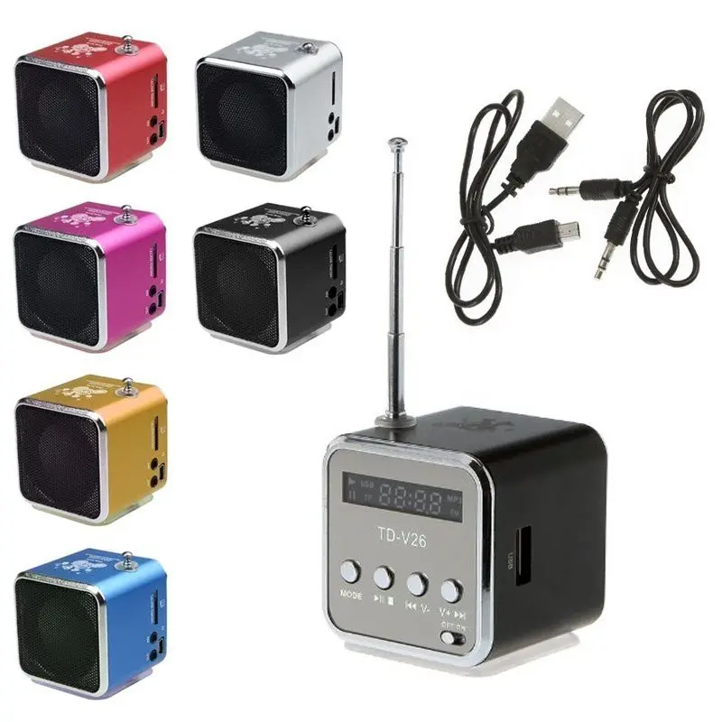 TD-V26 мини-динамик портативный MP3 музыкальный плеер с ЖК-поддержкой fm-радио Micro TF SD Стерео Громкий динамик для ноутбуков мобильных телефонов