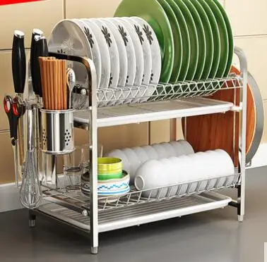 

High-end three-storey 304 stainless steel bowl rack Lek racks Kitchen plate racks to put the dishes out of the drain