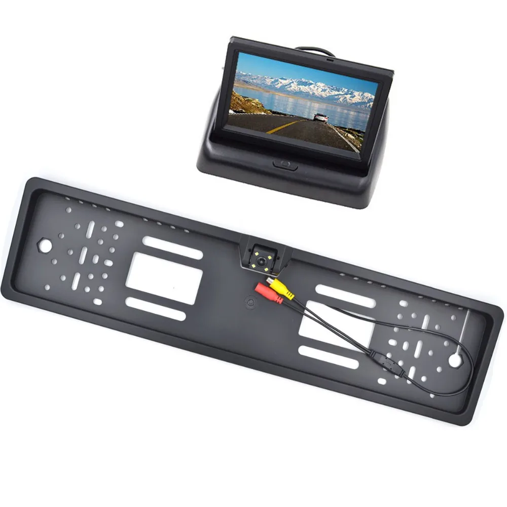 Car Rear View Mirror Monitor Parking Rearview Monitor Night Vision EU Plate Frame Reverse Camera