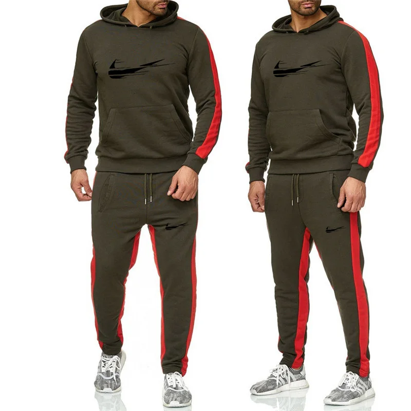2019 Men's Fashion New Casual Sports Pullover Cotton  Hoodies Two Piece  Pants Sports Casual Fashion Set  Mens Tracksuit