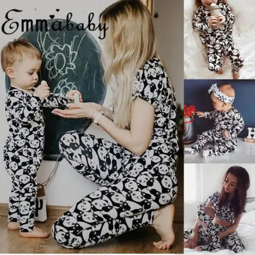 

Family Matching Panda Print Pajamas Set Women Baby Kids Girl Sleepwear Nightwear