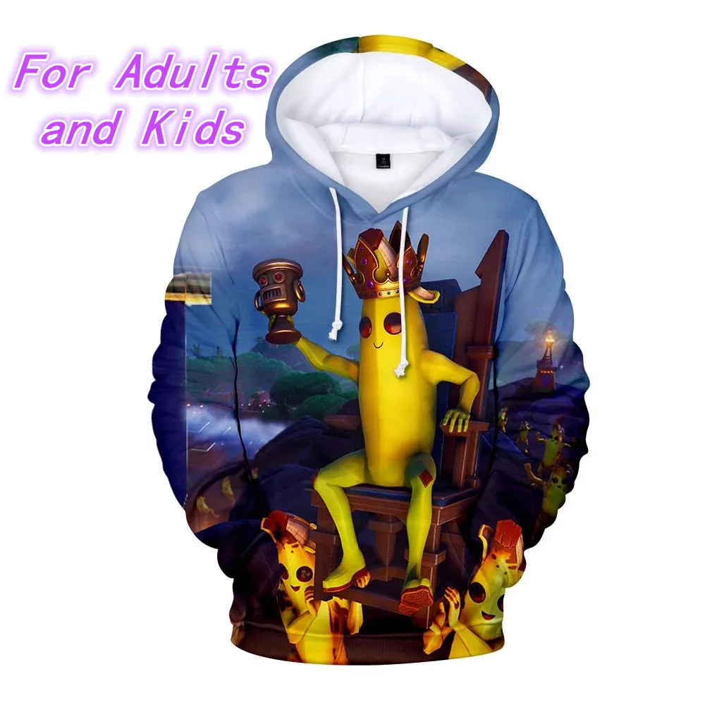 

Hot 100% Cotton Game Battle Royale Pink Bear Team Leader Banana Man Hoodie Cosplay Costume Unisex Hoodies for Kids Boy/Girl