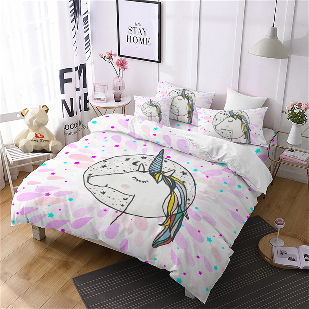 

Lovely Cartoon Unicorn Bedding Set Colorful Decoration Duvet Cover Set Girls Sweet Bedclothes Bedroom Decor Quilt Cover D30