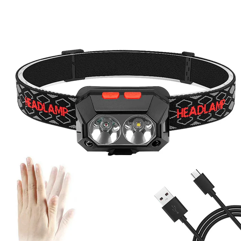 LED Induction USB Head Light Rechargeable Headlight Torch Headlamp Head Light Lamp Flashlight Built-in Battery Luminaria 40MR1107