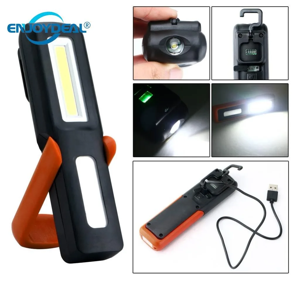 USB Rechargeable 3W COB Flashlight Torch Magnetic LED Work