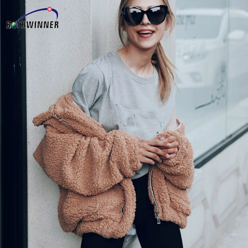 

Bothwinn Warm Faux fur Coat Women Fluffy Long Sleeve Female Outerwear Winter Coat Jacket Hairy Overcoat Plus Size fake fur Coat