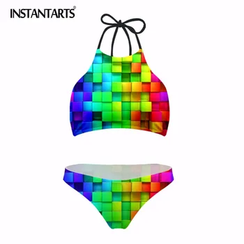 

INSTANTARTS Geometric Sexy Bikini Set Swimwear Women Swimsuit Push Up Womens Bikini Halter Top Bathing Suit Beachwear Biquini