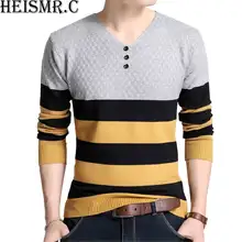 Осенний мужской свитер мужской повседневный v-образный вырез приталенный Повседневный полосатый шерстяной свитер мужской вязаный нижний ремешок пуловеры BDK82