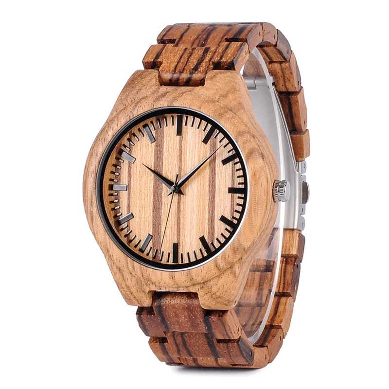 BOBO BIRD мужские Zebrawood деревянные часы с деревянным ремешком кварцевые аналоговые с качественным механизмом Miyota Tri-складная застежка