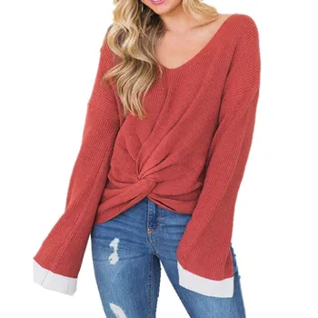 

New Fashion Sexy Winter V Neck Sweater Women Warm Solid Pullover Thick Knitted Top Soft Elasticity Sweaters for women female