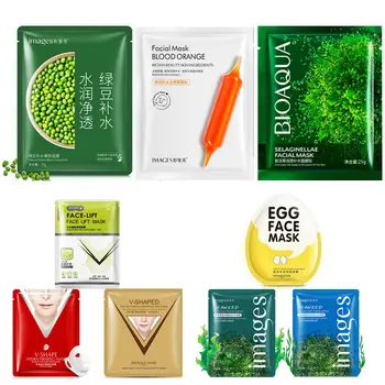 

10Pcs BIOAUQA Blood orange seaweed face masks Oil-control Moisturizing facial mask resurrection grass bean essence skin care
