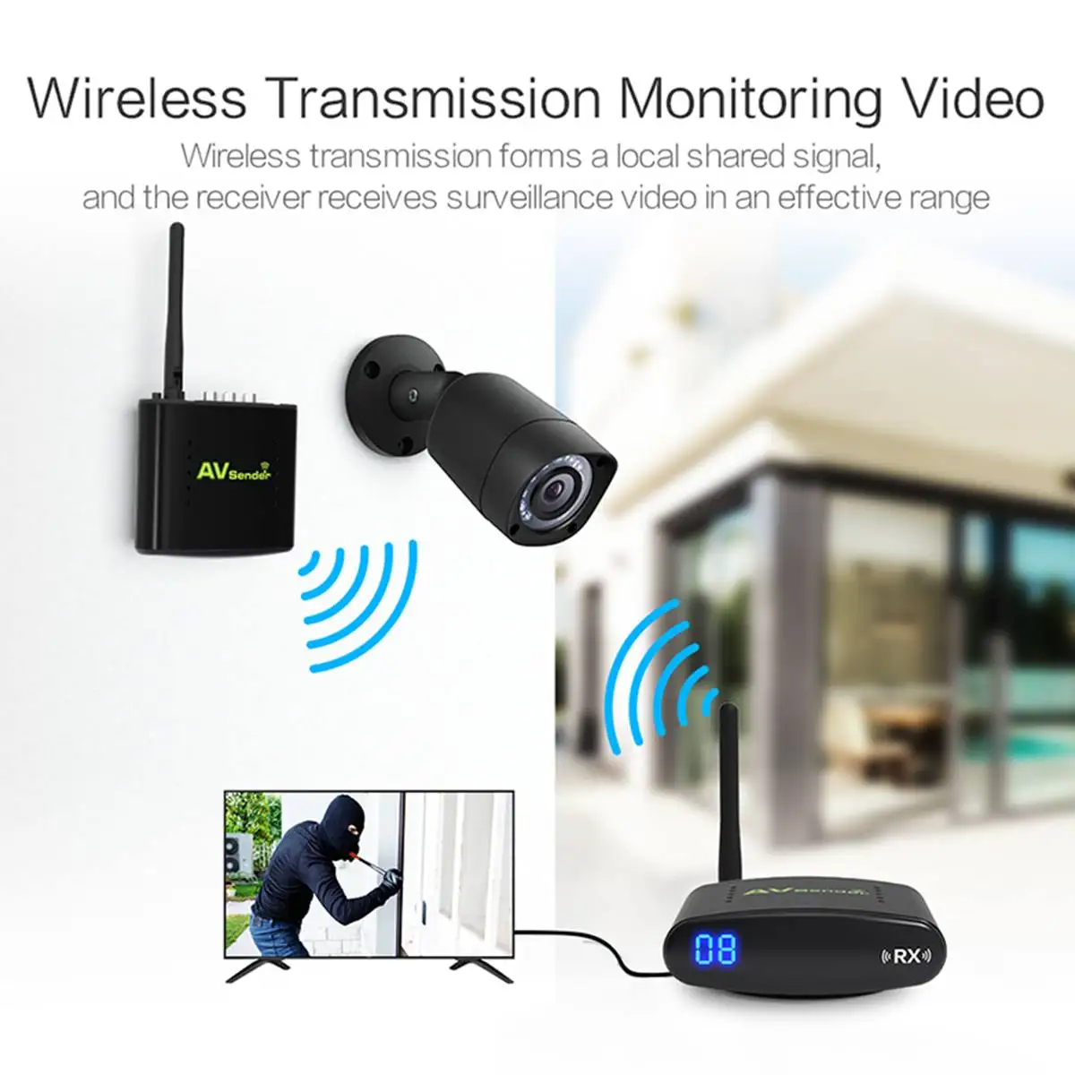 100 Meter 2.4GHz Wireless AV Sender TV Audio Video 1 Transmitter 1 Receiver Black 50dB/min Transmission Distance PAT-335