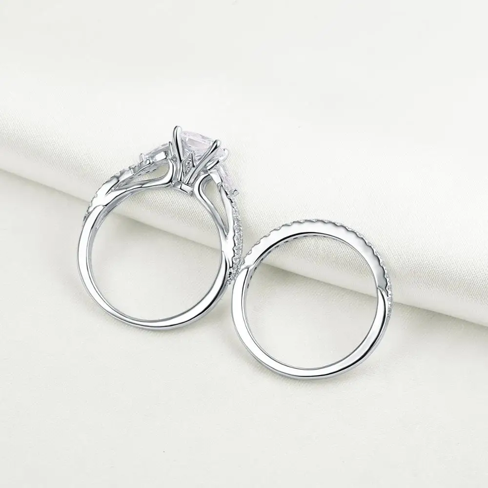 Newshe 2 шт обручальное кольцо набор трендовых ювелирных изделий 925 пробы серебро 2,3 Ct Принцесса огранка AAA обручальные кольца с фианитами для женщин