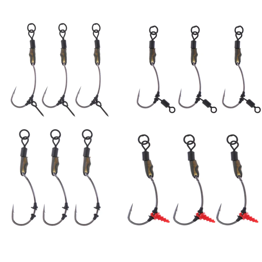 3Pcs Ready Tied Chod Rigs Barbed Carp Fishing Hair Rigs with Swivels Rings Fishing Tools Accessories