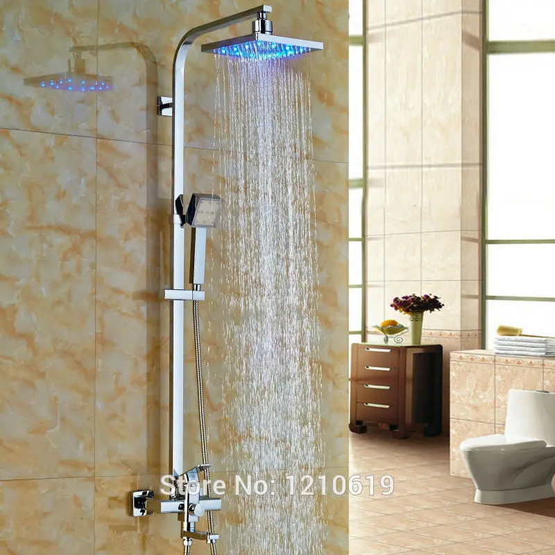 

Newly LED Color Changing 8 Inch Shower Set Faucet Chrome Shower Mixer Tub Faucet Tap Wall Mounted