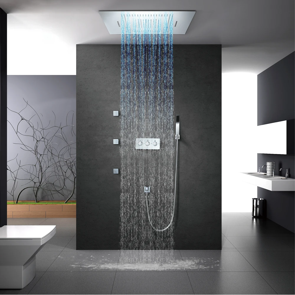 LED Showerhead Rainfall Waterfall Shower Head Bathroom Shower Faucet Hot Cold Mixer Embedded Ceiling Mounted Shower Set 60*80cm LED Showerhead Rainfall Waterfall Shower Head Bathroom Shower Faucet Hot Cold Mixer Embedded Ceiling Mounted Shower Set 60*80cm