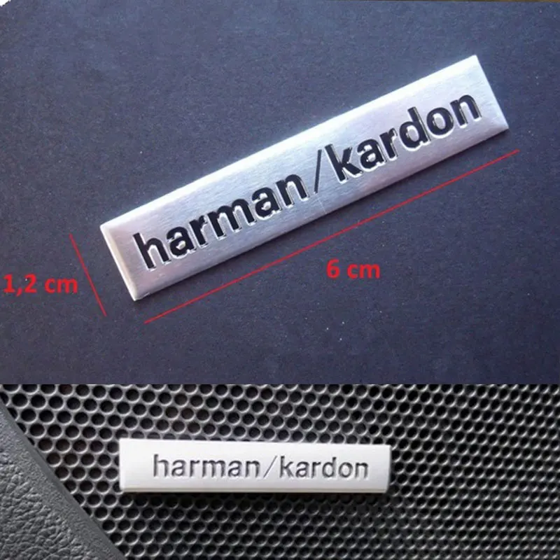 

4pcs 6x1.2cm Harman/Kardon Hi-Fi Speaker Audio Speaker 3D Sticker Aluminum Badge Harman Kardon Emblem Car Accessories Styling