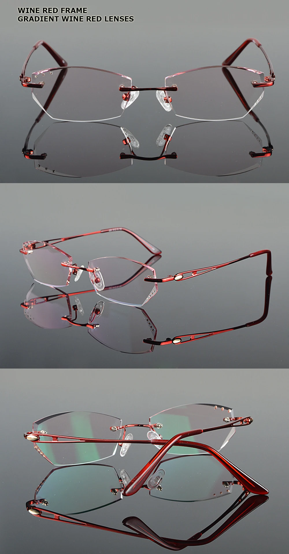 Чашма Роскошные тонированные линзы близорукость очки для чтения Алмазная резка без оправы титановые очки рамка для женщин