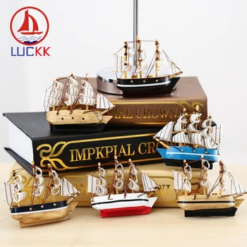 

LUCKK 10CM Mediterranean Creative sailboat Firdge Magnets Wooden Model Ships sea crafts Home decor refrigerators Kitchen Sticker