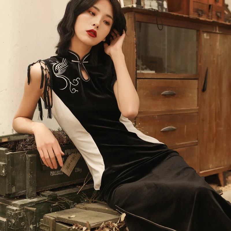 Вечернее платье TA1435 черное с высоким разрезом|Чонсамы| |