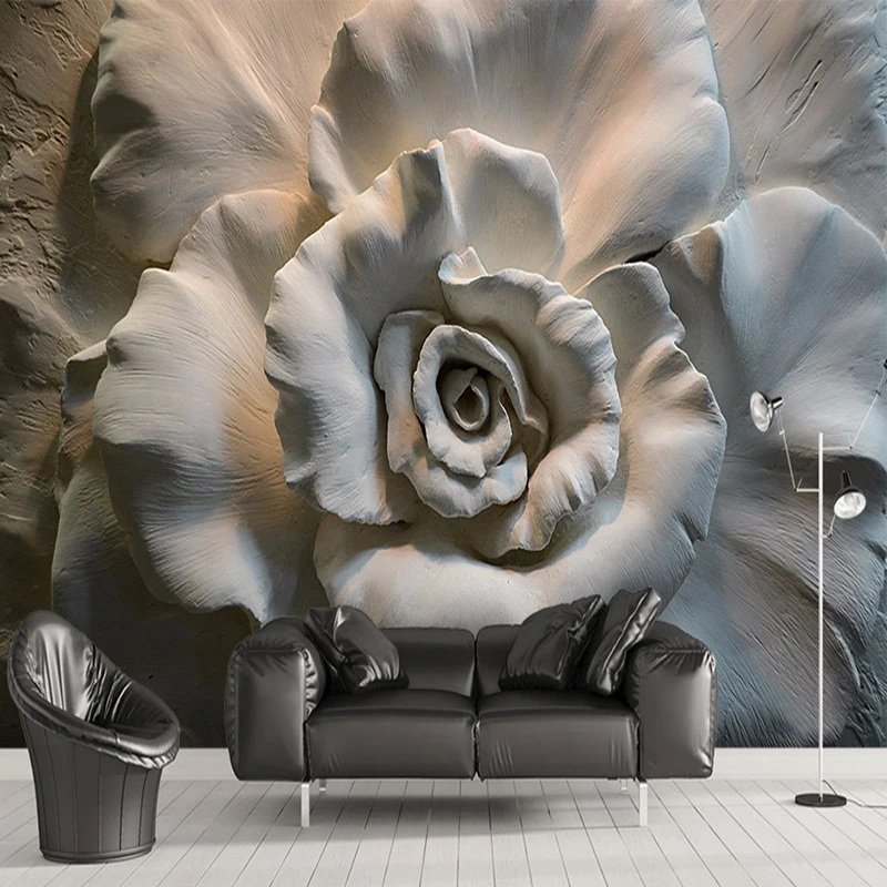 

Custom Mural Wallpaper Wall Covering 3D Relief Rose Flower Wall Painting Living Room Sofa TV Background Wall Cloth Home Decor 3D