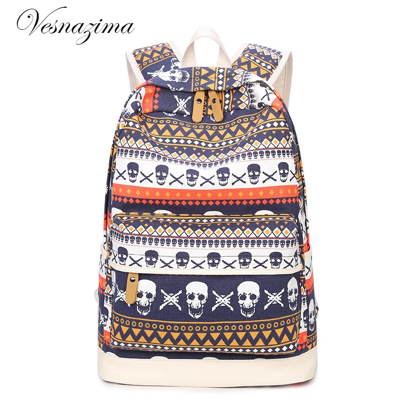 VZ ethnic printing backpack canvas women's laptop bag set school bags for girls college rucksack