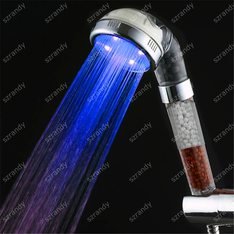 

Tourmaline SPA Anion Pressurize Led shower head Blue colors Water Saving Bathroom Shower Head Led Shower Filter ABS