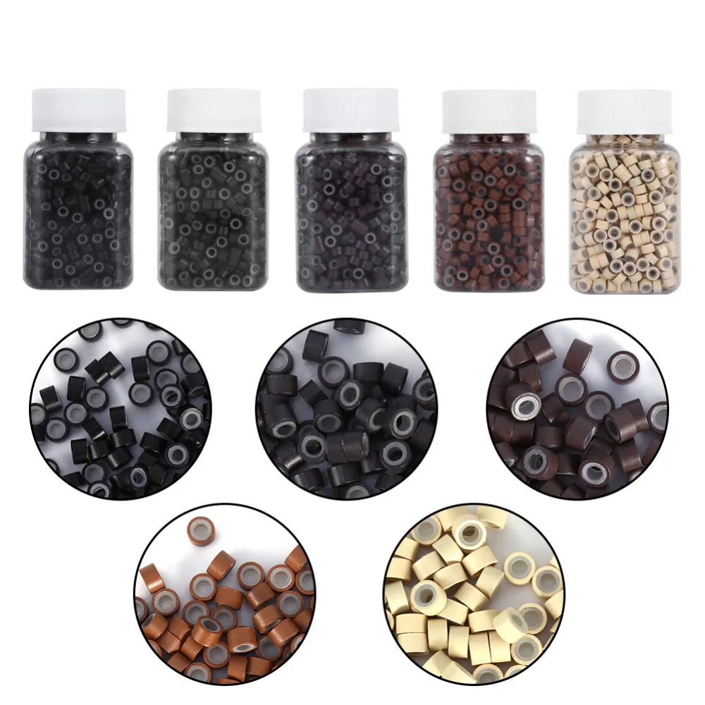 1000PCS/Bottle 5MM Aluminum Silicone Lining Rings Loops Beads Tools For Human Hair Extension Barber Hairdressing Tool 5 Colors 12pcs lots blank metal key rings key chains bottle opener diy gift printing sublimation ink transfer paper both sides can print