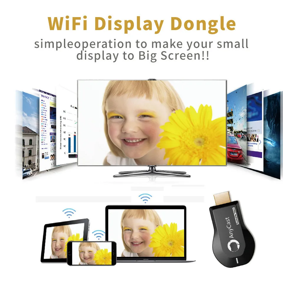 1080P Anycast M9 Plus Miracast любой литой беспроводной DLNA AirPlay зеркало HDMI ТВ-карта Wifi Дисплей приемник ключа для IOS Android