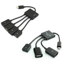 4 в 1 Micro USB Host OTG хаб заряда Шнур адаптер разветвитель для смартфонов на базе Android Tablet черный кабель