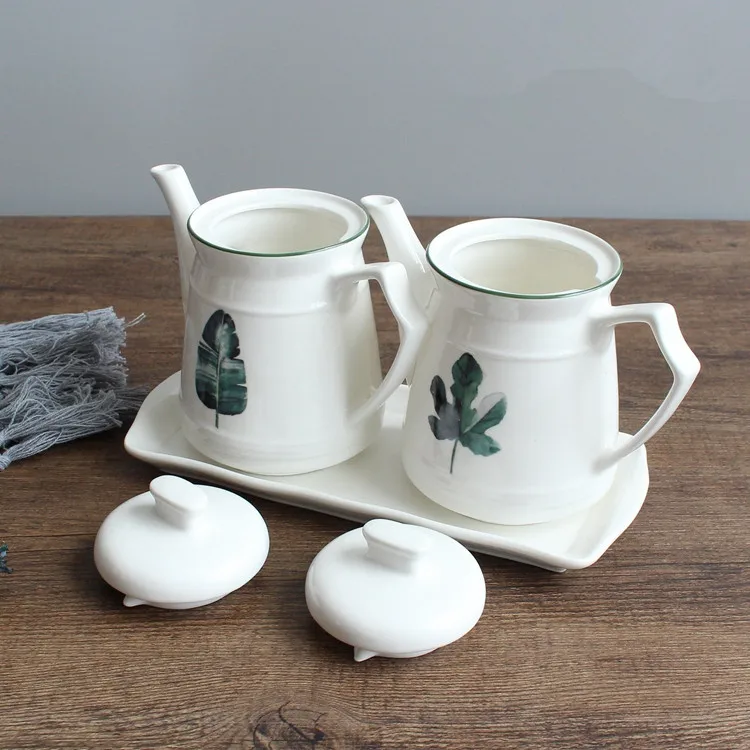 Ceramic Kitchen Containers Seasoning Storage Box Pot Oil Vinegar Soy Sauce Storage Container