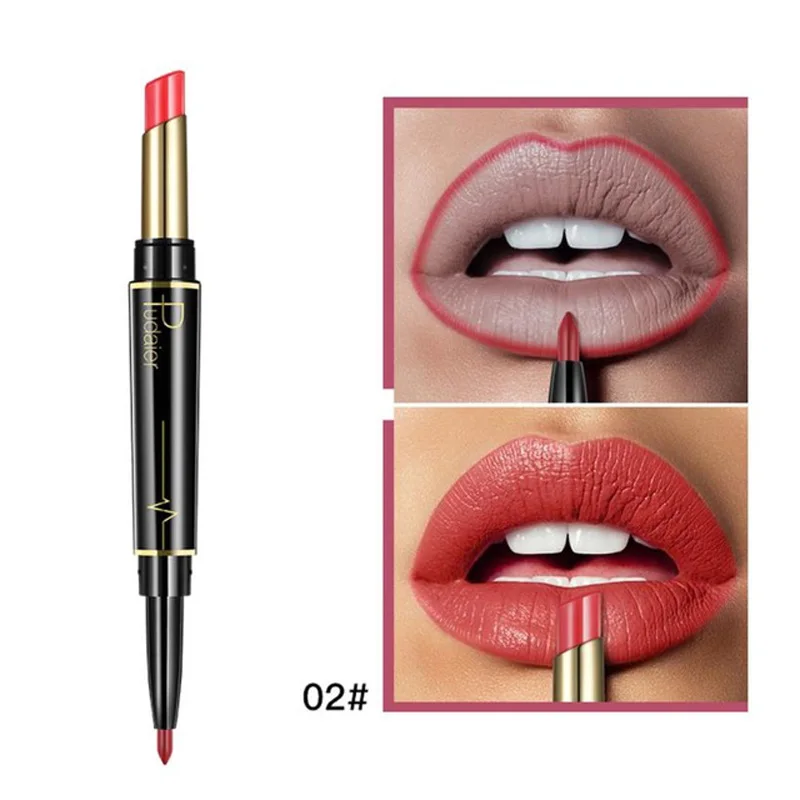 Pudaier Matte Lipstick Lip Liner Pen Double Head Automatic Rotation